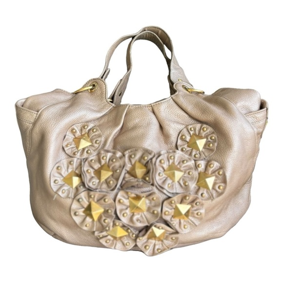 Isabella Fiore Star Stud Angie Bag Beige Bronze Leather Bag Gold with Gold Studs - Picture 6 of 11
